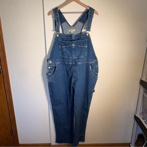 WARP + WEFT plus size farmhouse denim oversized raw hem overalls 3X